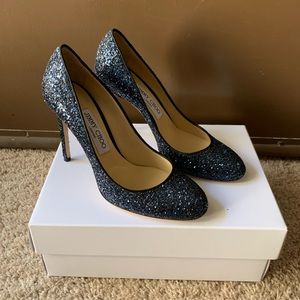 Jimmy Choo 100mm Blue Glitter Pumps